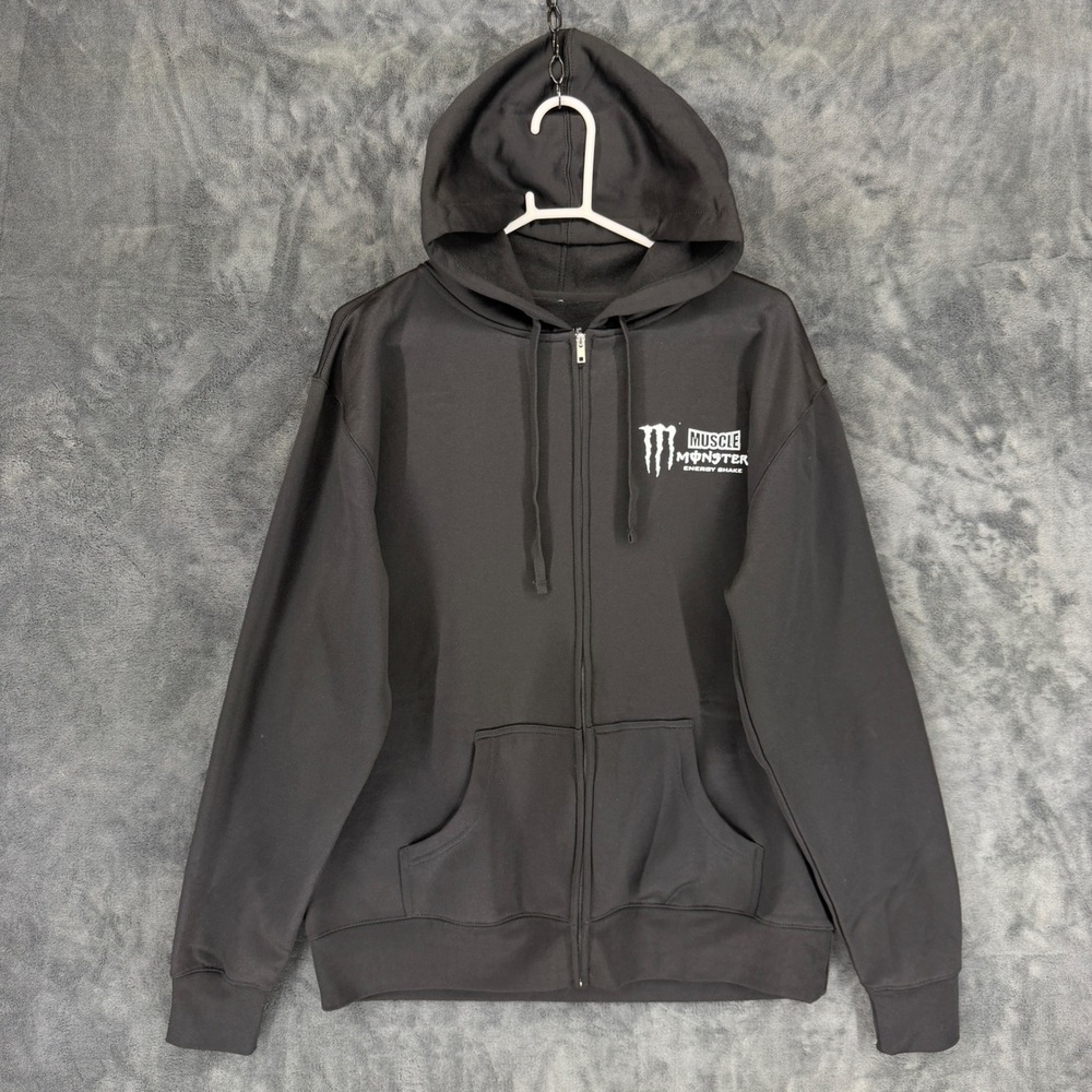 Monster Energy Muscle Monster Hoodie Mens XL Black Full Zip Sweatshirt‎ Fleece